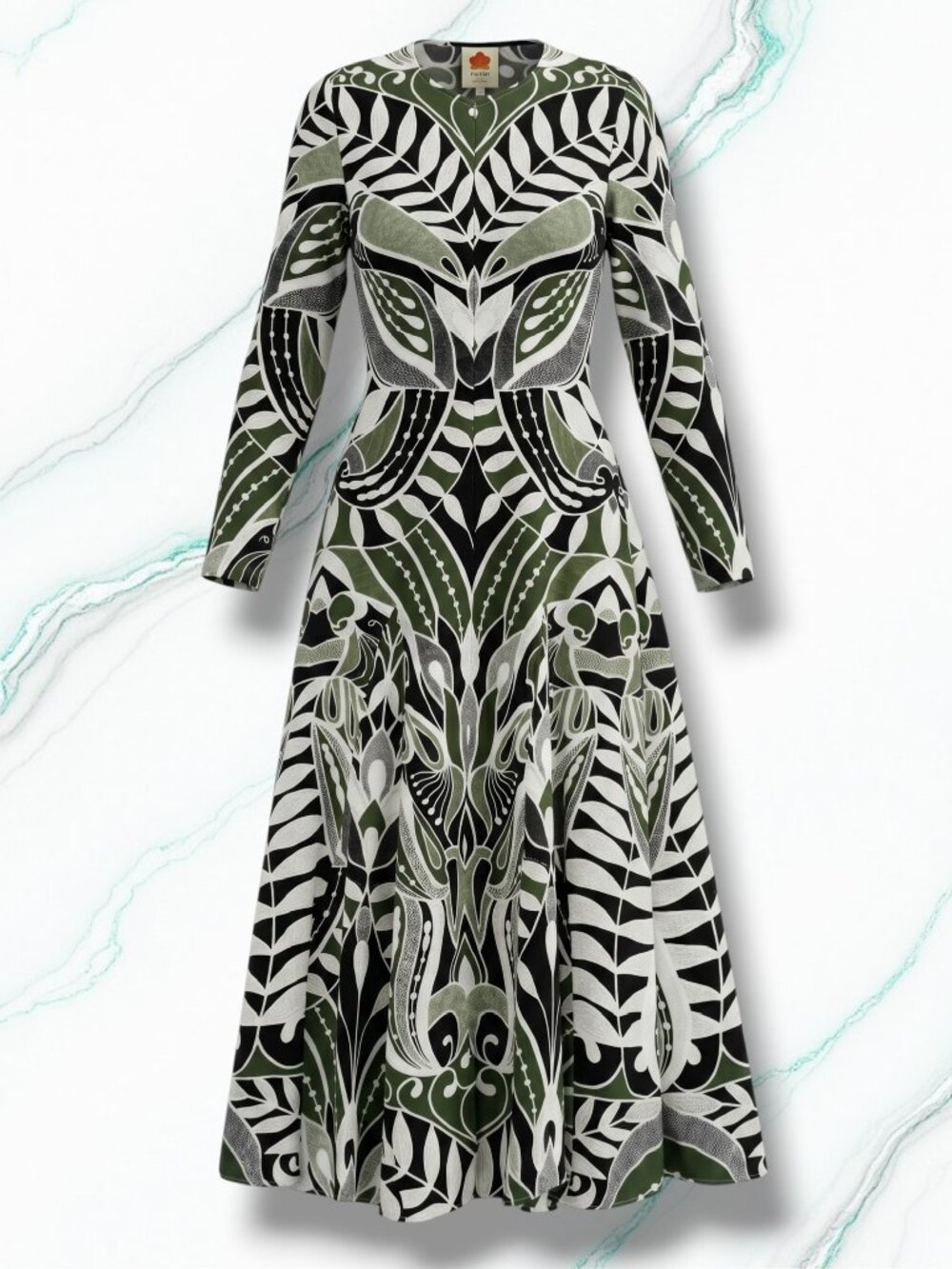 FARM Rio NWT Lace Nature Black Green Tropical Leaf Front Zip Midi S